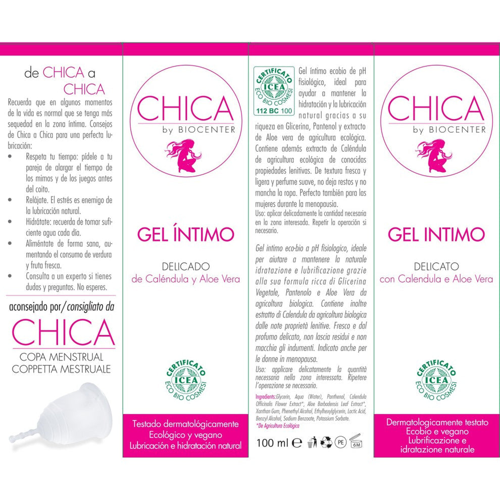 BIOCENTER CHICA Gel Lubrificante Intimo Naturale - Calendula e Aloe Vera - per secchezza vaginale e rapporti sessuali