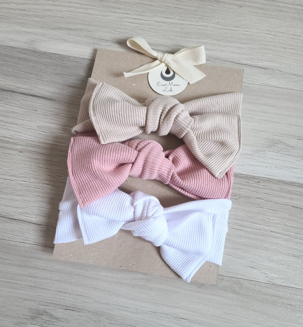 Set 3 fascette Fiocco bimba in Cotone Organico