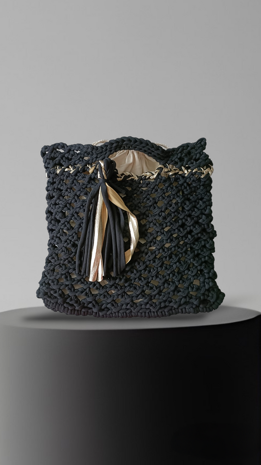 Borsa grande Borsa mare intrecciata gialla con logo